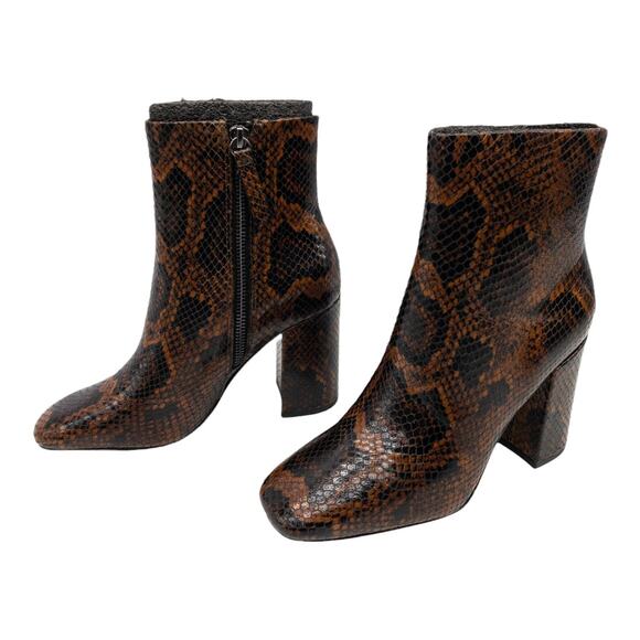 Ash Brown Snake Python Jade Square Toe Leather Block Heel Calf Boots 36 US 5 - Picture 5 of 15